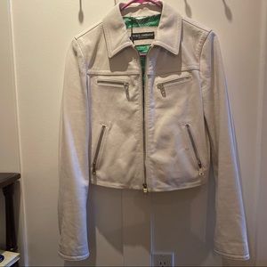 Dolce Gabbana White Leather Biker Jacket IT 40 or US 4